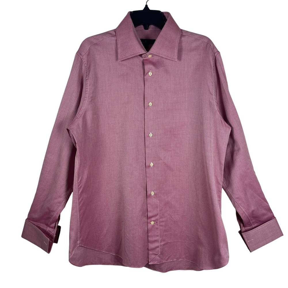 Eredi Pisano Mens Luxury Dress Shirt Long Sleeve Micro 18 XL Italy 100% Cotton